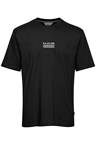 !Solid SDRui Herren T-Shirt Kurzarm Shirt mit Print mit elastischem Bund und Kordel Regular Fit aus 100% Baumwolle, Größe:L, Farbe:True Black (194008) von !Solid