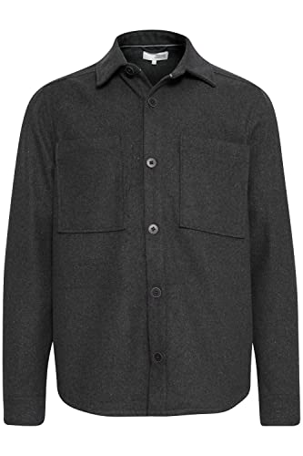 !Solid SDTam Herren Freizeithemd Hemd Shacket Fleecehemd Hochwertige und robuste Polyester Qualität wärmend Hemdkragen, Größe:2XL, Farbe:Medium Grey Melange (1802011) von !Solid