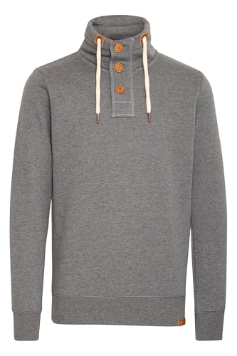 !Solid SDTripTroyer Herren Sweatshirt Troyer Pullover mit Stehkragen Knopfverschluss Reißverschluss Kordelzug Rippbündchen Baumwollmischung Regular fit, Größe:XXL, Farbe:Grey Melange (8236) von !Solid