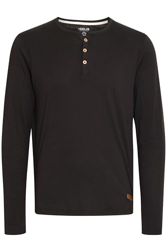 !Solid SDVolko Herren Longsleeve Langarmshirt Shirt mit Grandad-Ausschnitt Baumwollmischung Regular fit, Größe:L, Farbe:Black (9000) von !Solid