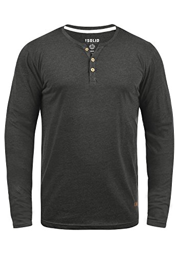 !Solid SDVolko Herren Longsleeve Langarmshirt Shirt mit Grandad-Ausschnitt Baumwollmischung Regular fit, Größe:S, Farbe:Dark Grey Melange (8288) von !Solid