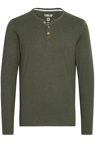 !Solid SDVolko Herren Longsleeve Langarmshirt Shirt mit Grandad-Ausschnitt Baumwollmischung Regular fit, Größe:XL, Farbe:Climb Ivy Melange (8785) von !Solid