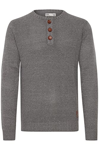 Solid Terrance Herren Strickpullover Feinstrick Pullover Mit Rundhals Und Knopfleiste, Größe:L, Farbe:Grey Melange (8236) von Solid