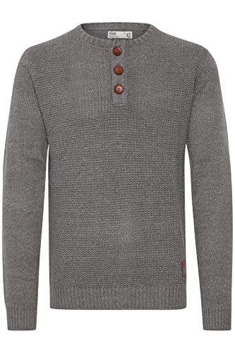 Solid Terrance Herren Strickpullover Feinstrick Pullover Mit Rundhals Und Knopfleiste, Größe:S, Farbe:Grey Melange (8236) von Solid