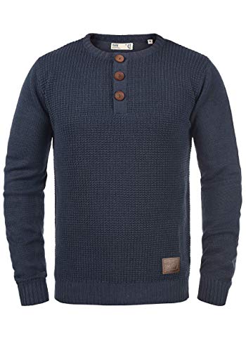 Solid Terrance Herren Strickpullover Feinstrick Pullover Mit Rundhals Und Knopfleiste, Größe:XXL, Farbe:Insignia Blue Melange (8991) von Solid