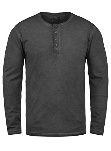 Solid Timur Herren Longsleeve Langarmshirt Shirt Mit Grandad-Ausschnitt Und Brusttasche Aus 100% Baumwolle, Größe:XL, Farbe:Black (9000) von Solid