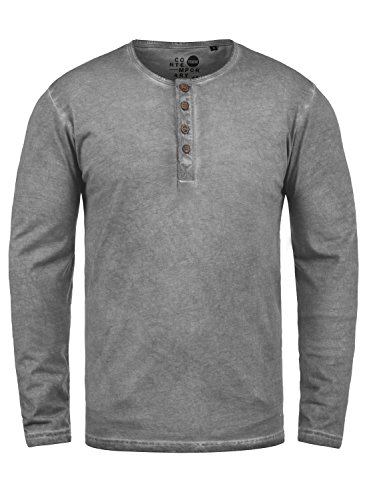 Solid Timur Herren Longsleeve Langarmshirt Shirt Mit Grandad-Ausschnitt Und Brusttasche Aus 100% Baumwolle, Größe:S, Farbe:Mid Grey (2842) von Solid