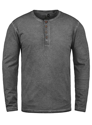 Solid Timur Herren Longsleeve Langarmshirt mit Grandad- Ausschnitt aus 100% Baumwolle Slim Fit Meliert, Größe:L, Farbe:Dark Grey (2890) von Solid