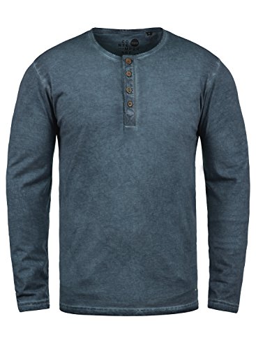 Solid Timur Herren Longsleeve Langarmshirt mit Grandad- Ausschnitt aus 100% Baumwolle Slim Fit Meliert, Größe:L, Farbe:Insignia Blue (1991) von Solid