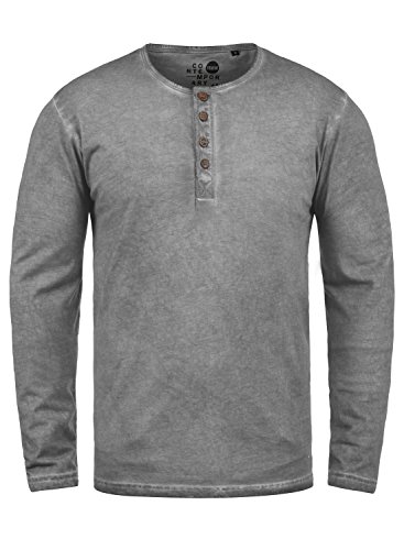 Solid Timur Herren Longsleeve Langarmshirt mit Grandad- Ausschnitt aus 100% Baumwolle Slim Fit Meliert, Größe:L, Farbe:Mid Grey (2842) von Solid