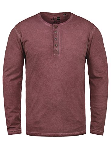 Solid Timur Herren Longsleeve Langarmshirt mit Grandad- Ausschnitt aus 100% Baumwolle Slim Fit Meliert, Größe:L, Farbe:Wine Red (0985) von Solid