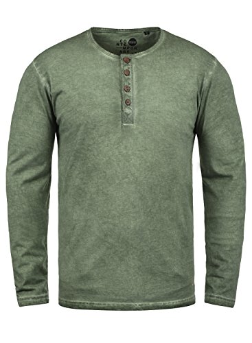 Solid Timur Herren Longsleeve Langarmshirt mit Grandad- Ausschnitt aus 100% Baumwolle Slim Fit Meliert, Größe:S, Farbe:Climb Ivy (3785) von Solid