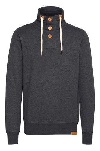 !Solid SDTripTroyer Herren Sweatshirt Troyer Pullover mit Stehkragen Knopfverschluss Reißverschluss Kordelzug Rippbündchen Baumwollmischung Regular fit, Größe:M, Farbe:Dark Grey Melange (8288) von !Solid