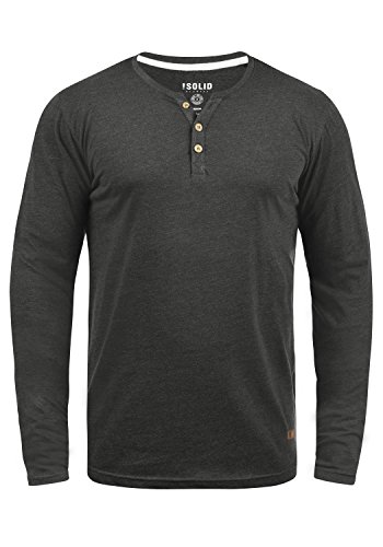 Solid Volko Herren Longsleeve Langarmshirt Shirt Mit Grandad-Ausschnitt, Größe:L, Farbe:Dark Grey Melange (8288) von Solid