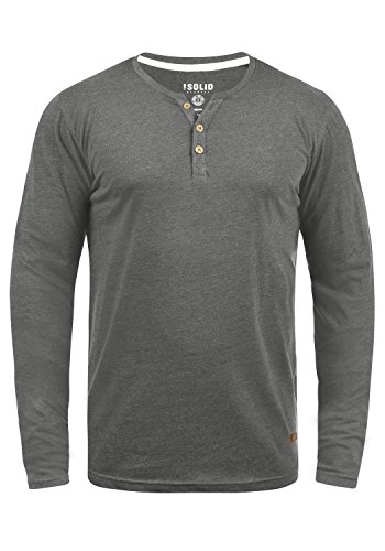Solid Volko Herren Longsleeve Langarmshirt Shirt Mit Grandad-Ausschnitt, Größe:L, Farbe:Grey Melange (8236) von Solid