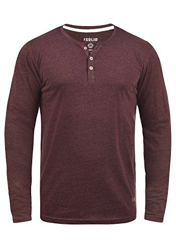 Solid Volko Herren Longsleeve Langarmshirt Shirt Mit Grandad-Ausschnitt, Größe:M, Farbe:Wine Red Melange (8985) von Solid