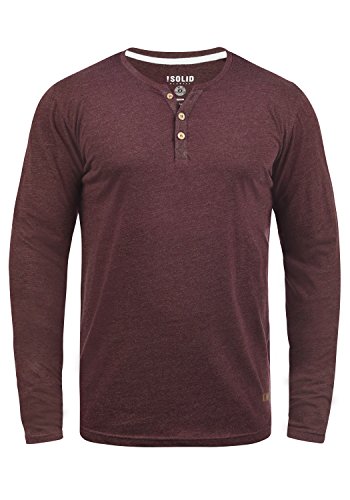 Solid Volko Herren Longsleeve Langarmshirt Shirt Mit Grandad-Ausschnitt, Größe:XL, Farbe:Wine Red Melange (8985) von Solid