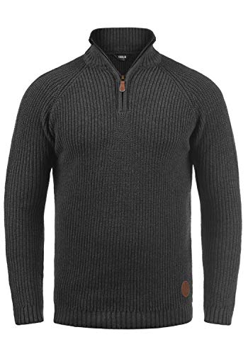 Solid Xenox Herren Strickpullover Troyer Grobstrick Pullover mit Stehkragen, Größe:XXL, Farbe:Med Grey M (8254) von Solid