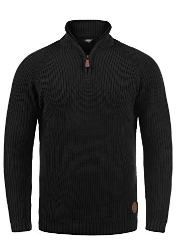 Solid Xenox Herren Winter Pullover Strickpullover Troyer Grobstrick mit Stehkragen, Größe:L, Farbe:Black (9000) von Solid