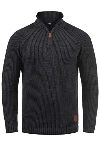 Solid Xenox Herren Winter Pullover Strickpullover Troyer Grobstrick mit Stehkragen, Größe:M, Farbe:Dark Grey Melange (8288) von Solid