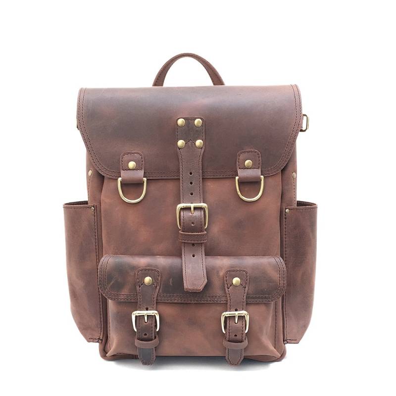 Vintage Brauner Herren Leder Rucksack | Handgemachter Laptop Damen Aus Robustem Großer Wanderrucksack von SolidLeatherCo