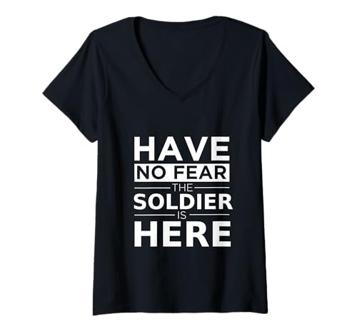 Damen Lustiges Geschenk mit Aufschrift Have No Fear The Solider is Here, für Arbeit, Armee, Humor T-Shirt mit V-Ausschnitt von Solider Career Pride Designs