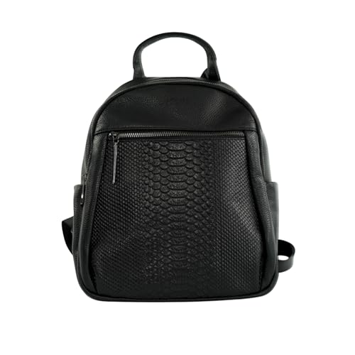 Solier Damen Rucksack aus Echtleder – Kleines Modell in Schwarz – Cityrucksack für Alltag, Reise & Freizeit mit praktischen Fächern von Solier