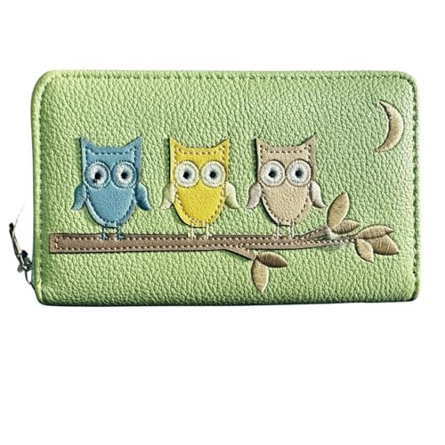 Solis Accessories Concertina Geldbörse mit Reißverschluss und Eulenmotiv, Kunstleder, 16 x 10 x 2,5 cm, mintgrün, 16 x 10 cm, Zeitgenössisch von Solis Accessories