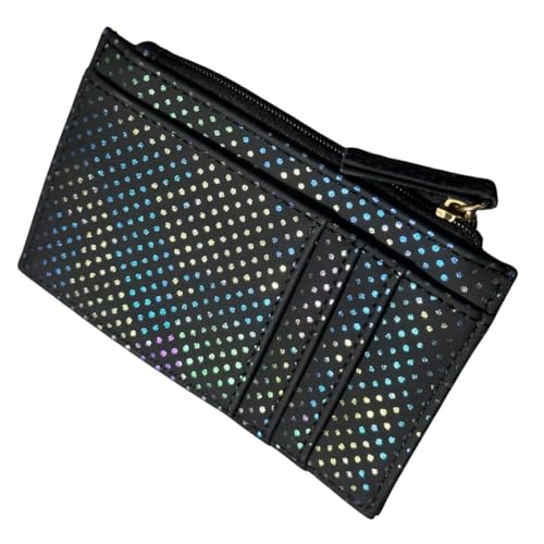 Solis Accessories Polka Dot Metallic Damen Karten- & Münzgeldbörse - Kunstleder Mini Geldbörse mit Sparkly Finish, Reißverschluss Münzfach, Kartenfächer & Einsteckfach - 13 × 8 × 1 cm, Schwarz , 10 X von Solis Accessories