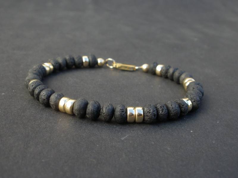 Schwarz Und Gold Schmuck, Schwarze Lava Rondelle 6 Mm, 14Kt Gelb Filled Armband, Armband Schwarz Und Gold Schmuck, Schwarze Lava Rondelle 6 Mm, 14Kt Gelb Filled Armband, Armband von SolitaryMountain