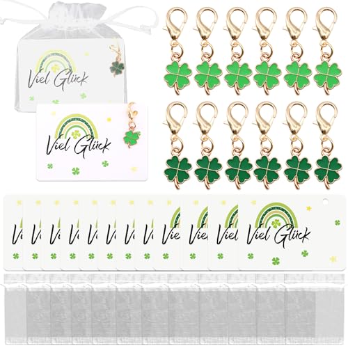 Solivive 12 Sets Glücksbringer Dankeschön Geschenke, Schlüsselanhänger Kleeblatt, Glücksbringer Anhänger,Geeignet um Freunden,Klassenkameraden und Kollegen Abschiedsgeschenke zu machen von Solivive