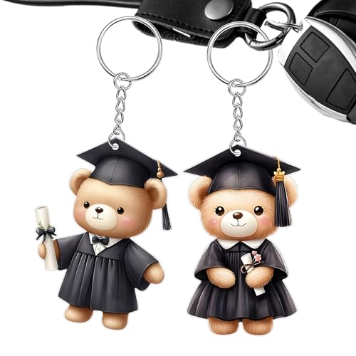 Sollee Abschlussbär Anhänger - 2-teiliger 2D Acryl Abschlussbär Anhänger,Schlüsselanhänger Accessoires Niedlicher Schmuck Rucksack Charm Für Geldbörse Tasche Junge Mädchen Kindergarten Schule von Sollee