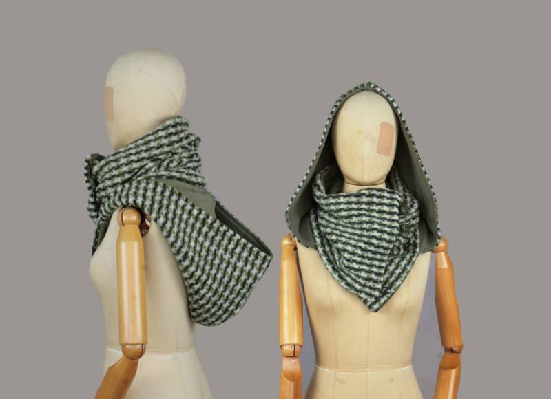 Grüner Kapuzenschal, Unisex Kapuze, Wanderer, Wolle & Bio-Baumwolle, Männer, Scoodie, Solmode, Grün von SolmodeDesign