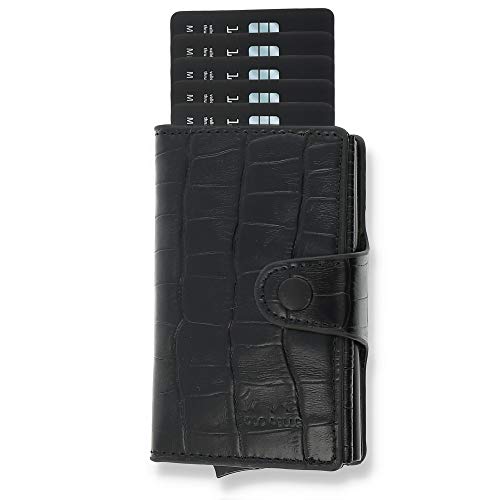 NEU: SOLO PELLE® Slim Wallet Mondo ohne Münzfach [bis zu 13 Karten] Slimwallet [RFID-Schutz] Kartenetui [Leder] Smart Wallet für Männer und Damen (Kroko Schwarz) von Solo Pelle