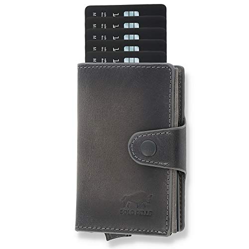 NEU: SOLO PELLE® Slim Wallet Mondo ohne Münzfach [bis zu 13 Karten] Slimwallet [RFID-Schutz] Kartenetui [Leder] Smart Wallet für Männer und Damen (Steingrau) von Solo Pelle