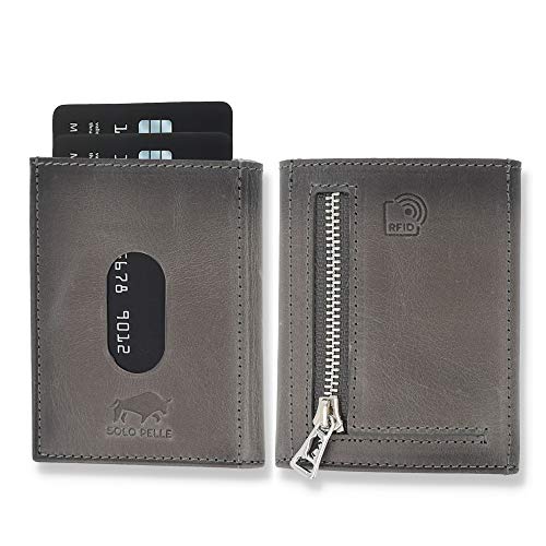 NEU: SOLO PELLE® Slim Wallet mit Münzfach [12 Karten] Slimwallet Riga [RFID-Schutz] Kartenetui mit Münzfach [Leder] Smart Wallet für Männer und Damen (Steingrau) von Solo Pelle