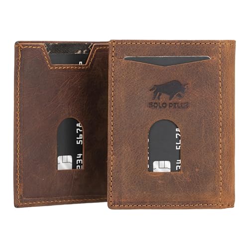 Solo Pelle NEU Slim Wallet mit Münzfach [12 Karten] Slimwallet Riga [RFID-Schutz] Kartenetui mit Münzfach [Leder] Smart Wallet für Männer und Damen (Vintage Braun) von Solo Pelle