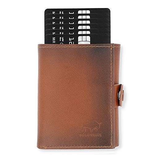 NEU: SOLO PELLE® Slim Wallet mit Münzfach [12 Karten] Slimwallet Riva [RFID-Schutz] Kartenetui mit Münzfach [Leder] Smart Wallet für Männer und Damen (Cognac Braun) von Solo Pelle