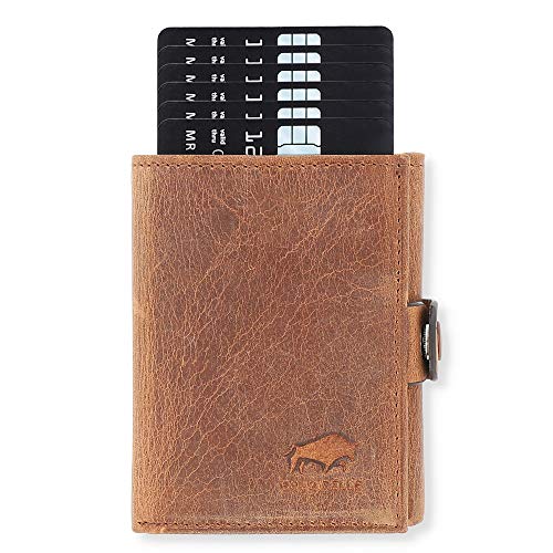 NEU: SOLO PELLE® Slim Wallet mit Münzfach [12 Karten] Slimwallet Riva [RFID-Schutz] Kartenetui mit Münzfach [Leder] Smart Wallet für Männer und Damen (Vintage Braun) von Solo Pelle