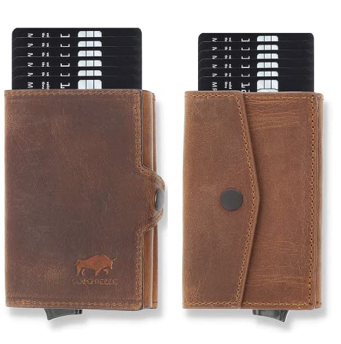 Solo Pelle NEU dünne Geldbörse | Kreditkartenetui | Leder Geldbörse Slim Wallet Portmonee | mit RFID Schutz für bis zu 6-11 Karten Model: Merch mit Scheinfach + Kleingeldfach (Vintage Braun) von Solo Pelle