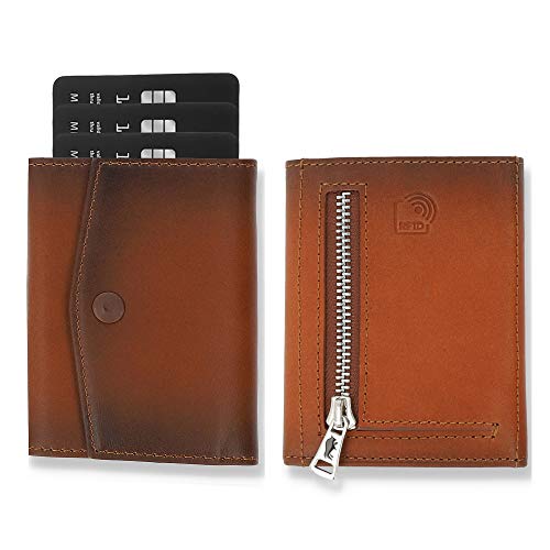 Solo Pelle® Leder I Slim Wallet mit Münzfach I Geldbeutel mit RFID Schutz I Platz für mindestens 12 Karten I Mini Portemonnaie für Herren und Damen I Geldbörse (Cognac Braun, mit Münzfach) von Solo Pelle