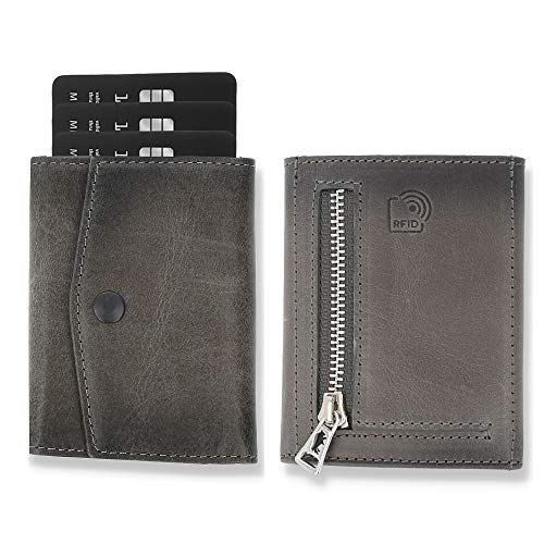 Solo Pelle® Leder I Slim Wallet mit Münzfach I Geldbeutel mit RFID Schutz I Platz für mindestens 12 Karten I Mini Portemonnaie für Herren und Damen I Geldbörse (Steingrau, mit Münzfach) von Solo Pelle