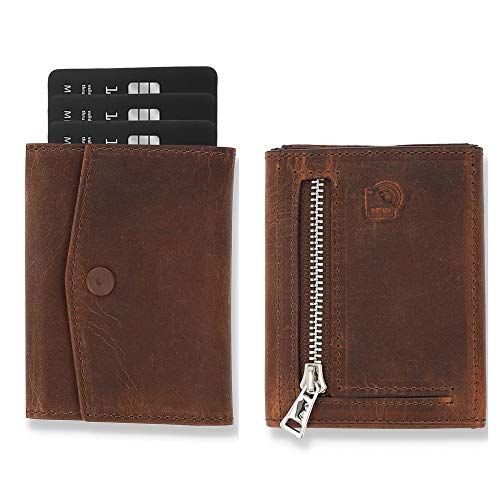 Solo Pelle® Leder I Slim Wallet mit Münzfach I Geldbeutel mit RFID Schutz I Platz für mindestens 12 Karten I Mini Portemonnaie für Herren und Damen I Geldbörse (Vintage Braun, mit Münzfach) von Solo Pelle