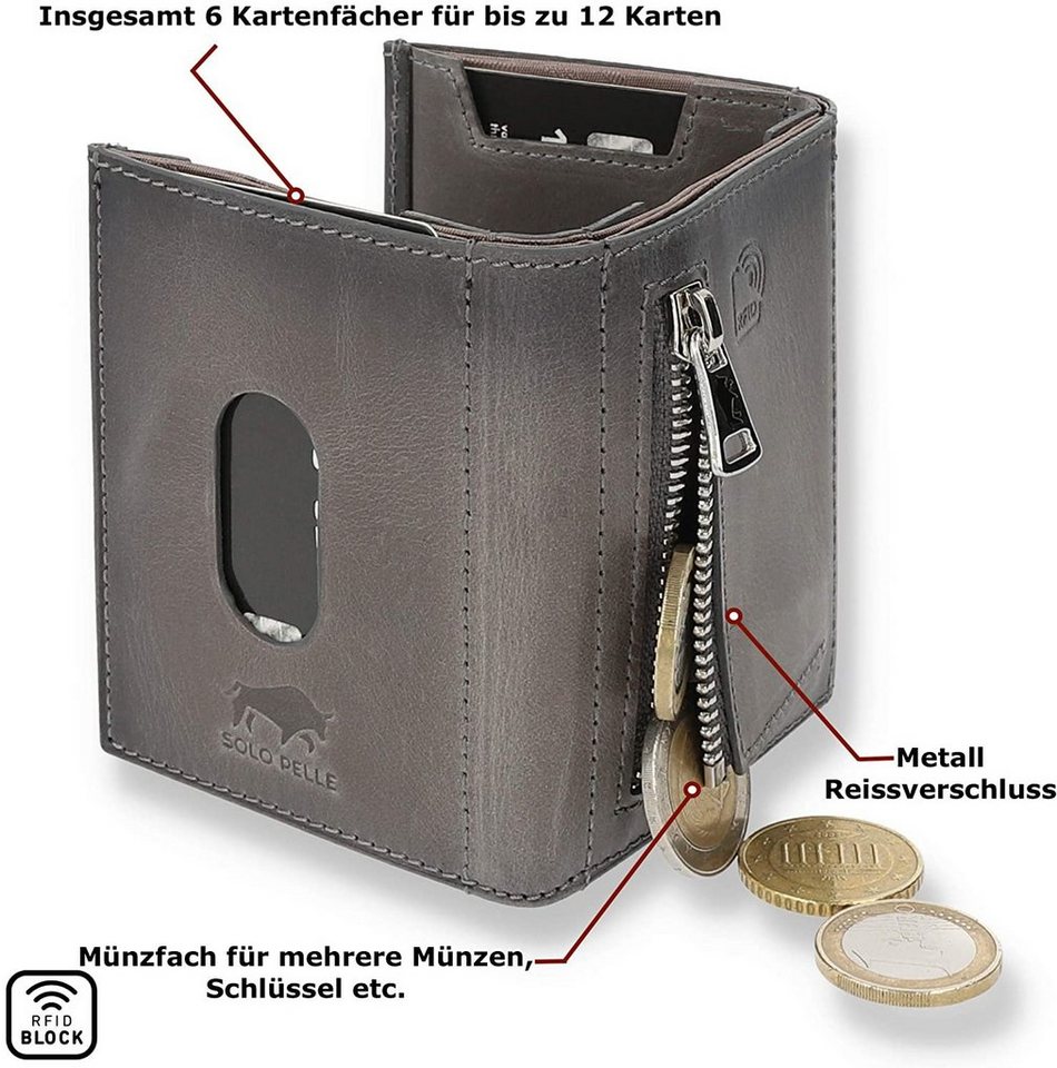 Solo Pelle Brieftasche Slim Wallet mit Münzfach [12 Karten] Slimwallet Riga [RFID-Schutz], echt Leder, RFID Schutz, Macde in Europe von Solo Pelle