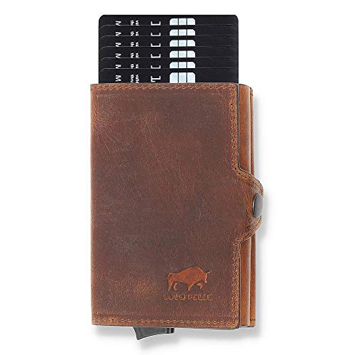 Solo Pelle Kartenetui | Kreditkartenetui | Leder Geldbörse Slim Wallet Portmonee | Geldbeutel mit RFID Schutz für bis zu 6-11 Karten Model: Mech (Vintage Braun mit Scheinfach + Münzfach) von Solo Pelle