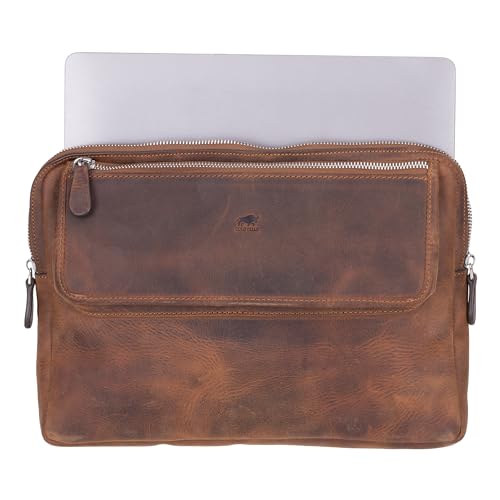 Solo Pelle Ledertasche/Businesstasche/Arbeitstasche ROM für das Apple Macbook Pro 13 oder MacBook 14 Zoll Tasche aus echtem Leder (Vintage Braun) von Solo Pelle