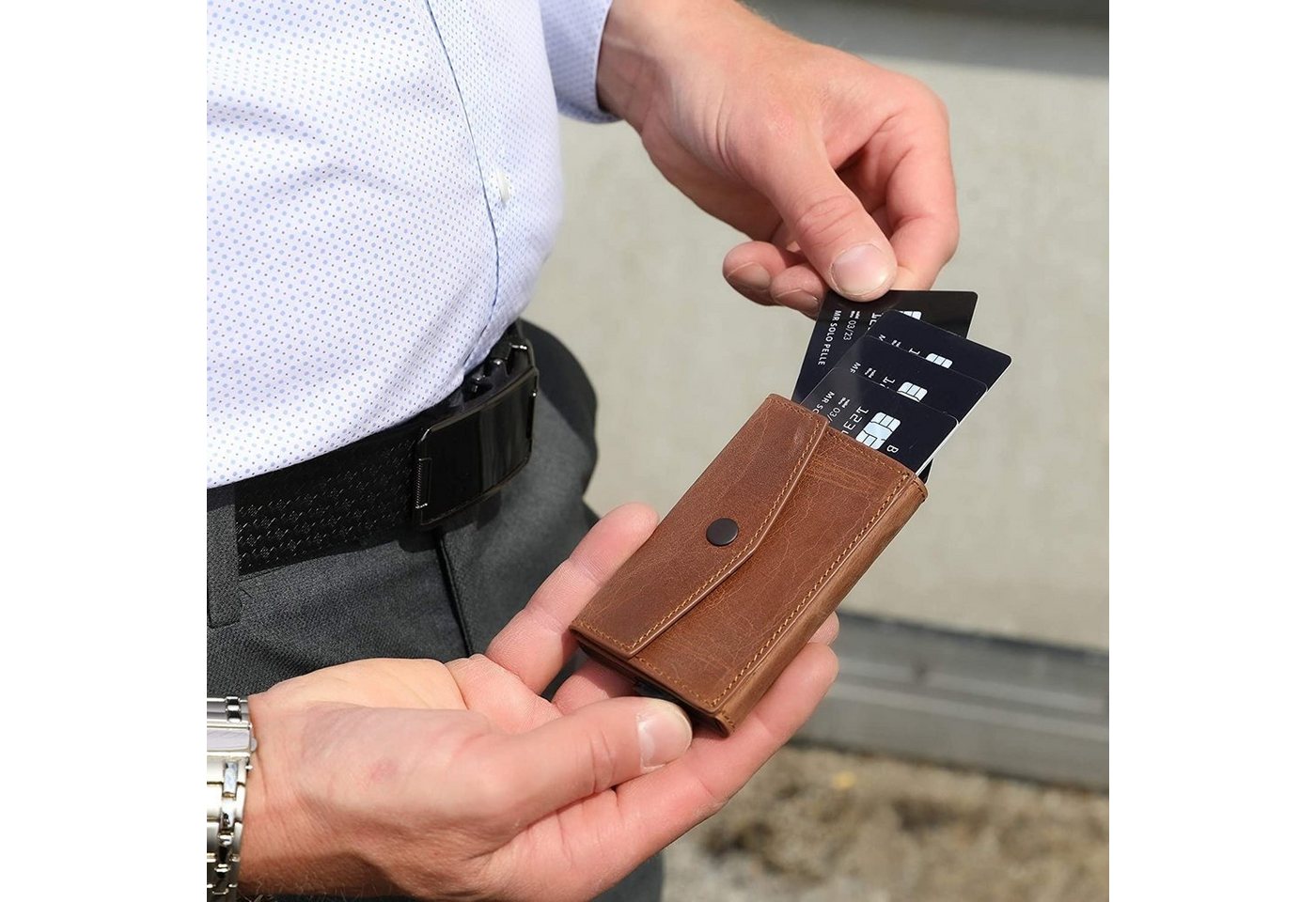 Solo Pelle Mini Geldbörse Kartenetui, Kreditkartenetui, Leder Geldbörse Slim Wallet Münzfach, echtes Leder aus Europa, elegantes Design mit RFID Schutz von Solo Pelle