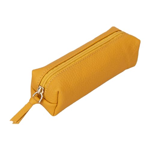 Stifte-Etui, Stylisches Stiftemäppchen mit Reißverschluss, Tasche für Kugelschreiber, Füller, Pinsel etc, Federmäppchen für Schule, Uni & Büro, Schminktasche Multibox (Gelb) von Solo Pelle