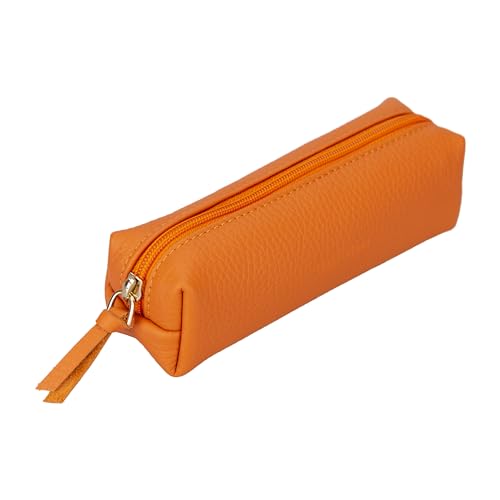 Stifte-Etui, Stylisches Stiftemäppchen mit Reißverschluss, Tasche für Kugelschreiber, Füller, Pinsel etc, Federmäppchen für Schule, Uni & Büro, Schminktasche Multibox (Orange) von Solo Pelle