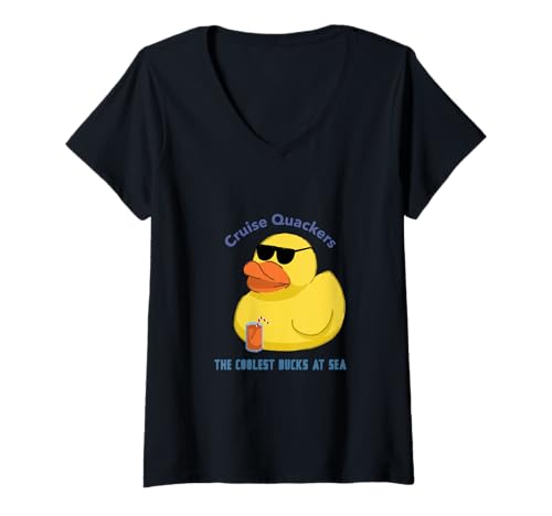 Damen Cruise Quackers, die coolsten Enten auf See! T-Shirt mit V-Ausschnitt von Solo Sue Travels